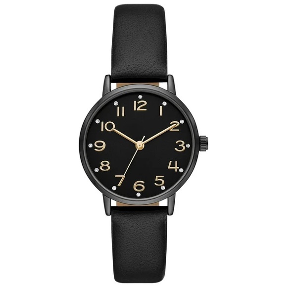 Time and Tru Women's Gunmetal Crystal Accent Faux Leather Watch (FMDOTT058) NWT - Picture 1 of 4